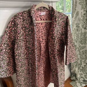 Caryn Lawn Jacquard Car Coat Pink/Green Floral - One Size